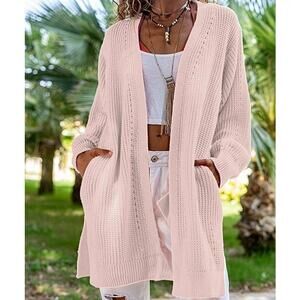 NEW CCK‎ Style Wool-Blend Cardigan M/38 Pink Open Front Long Sleeve Pocket NWT